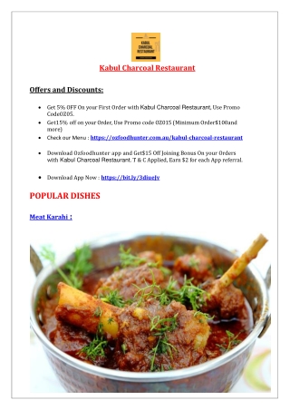 Kabul Charcoal Restaurant - 5% Off - Afghani takeaway Milton, Qld