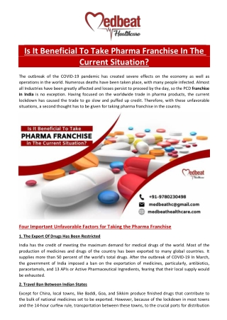 Is It Beneficial To Take Pharma Franchise In The Current Situation?