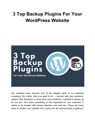 3 Top Backup Plugins For Your WordPress Website