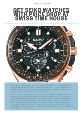 Get Seiko Watches with Price Drop at Swiss Time House