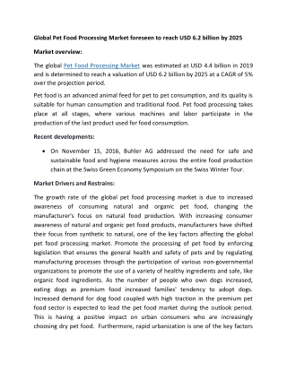 Pet Food Processing Market Growth and Forecast to 2025