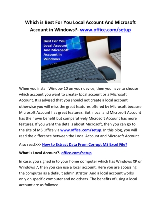 Which is Best For You Local Account And Microsoft Account in Windows?- www.office.com/setup