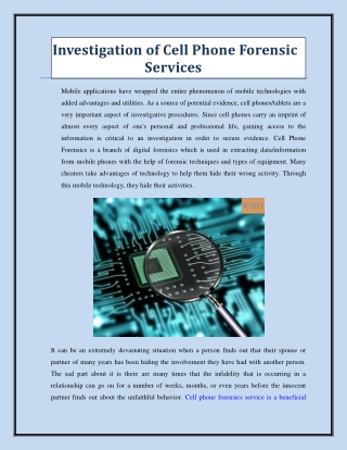 Investigation of Cell Phone Forensic Services