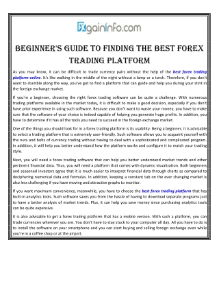 Beginner's guide To Finding The BesT Forex Trading PlaTForm