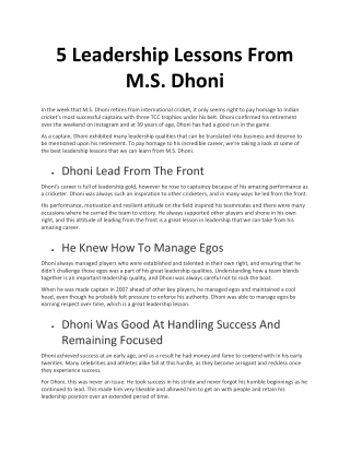 5 Leadership Lessons From M.S. Dhoni