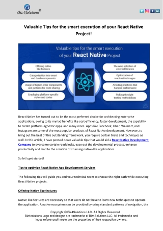 Valuable Tips for the smart execution of your React Native Project!