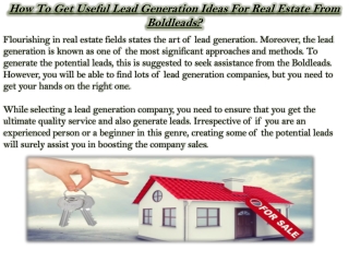 How To Get Useful Lead Generation Ideas For Real Estate From Boldleads?