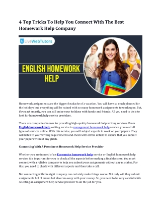 4 Top Tricks To Help You Connect With The Best Homework Help Company