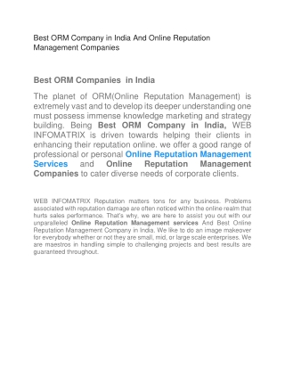 Best ORM Company in India And Online Reputation Management Companies