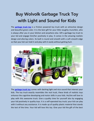 Buy Wolvolk Garbage Truck Toy With Light And Sound for Kids