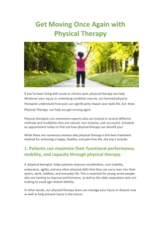 Get Moving Once Again with Physical Therapy