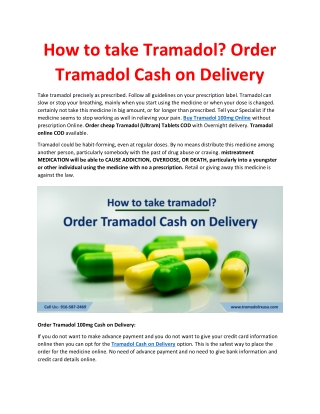 How to take Tramadol? Order Tramadol Cash on Delivery