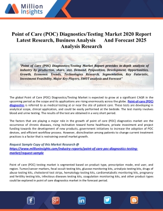 Point of Care (POC) Diagnostics Testing Market 2025 Size, Share, Classification, Application and Industry Chain Overview