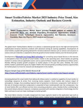 Smart Textiles Fabrics Market 2025 Share, Trend, Global Industry Size, Price, Future Analysis, Regional Outlook