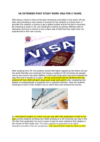 UK extended post study work permit