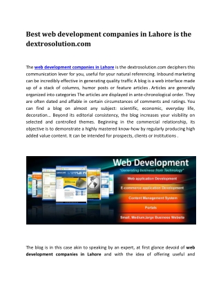Best web development companies in Lahore is the dextrosolution.com