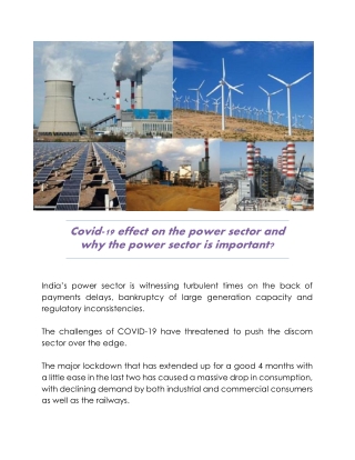 Covid-19 effect on the power sector and why the power sector is important