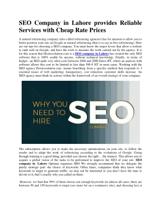 SEO Company in Lahore provides Reliable Services with Cheap Rate Prices