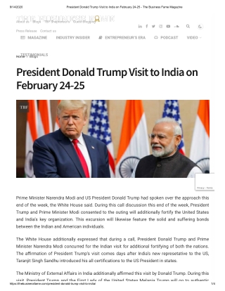 President Donald Trump Visit to India on February 24-25