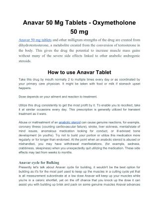 Anavar 50 Mg Tablets - Oxymetholone 50 mg