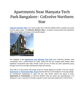 Apartments Near Manyata Tech Park Bangalore- CoEvolve Northern Star
