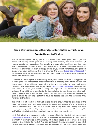 Gibb Orthodontics: Lethbridge’s Best Orthodontists who Create Beautiful Smiles