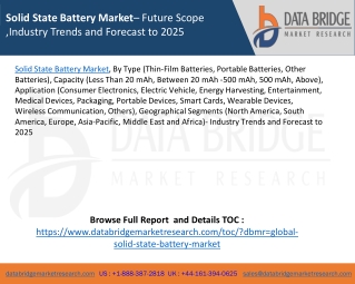 Solid State Battery Market– Future Scope ,Industry Trends and Forecast to 2025