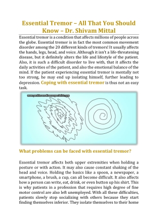 Essential Tremor – All That You Should Know - Dr. Shivam Mittal