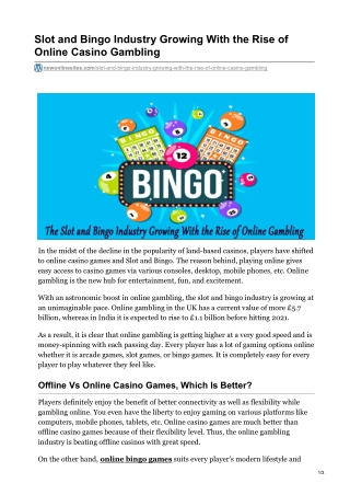 Slot and Bingo Industry Growing With the Rise of Online Casino Gambling