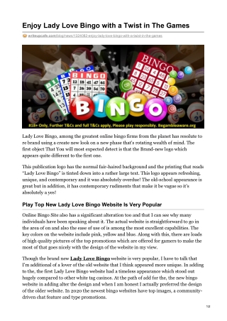 Enjoy Lady Love Bingo with a Twist in The Games