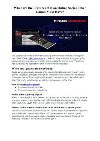 What are the Features that an Online Social Poker Games Must Have?