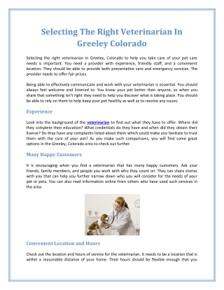 Selecting The Right Veterinarian In Greeley Colorado