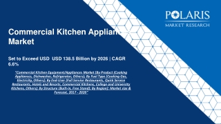 Commercial Kitchen Equipment/Appliances Market Report, 2017-2026