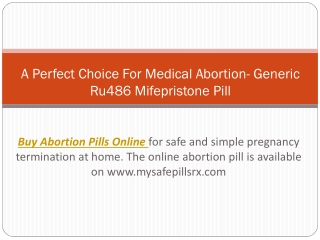 A Perfect Choice For Medical Abortion- Generic Ru486 Mifepristone Pill