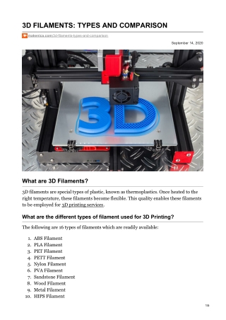 3D FILAMENTS: TYPES AND COMPARISON