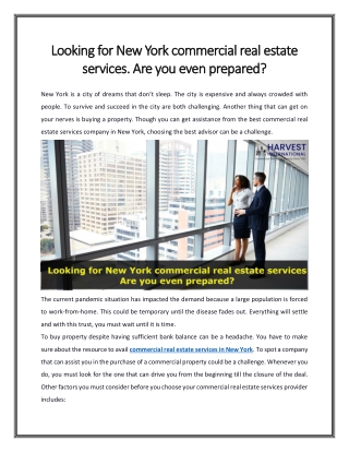Looking for New York commercial real estate services. Are you even prepared?