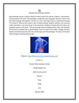 Visit Rheumatology Clinic Of Houston | Houston Rheumatology Institute