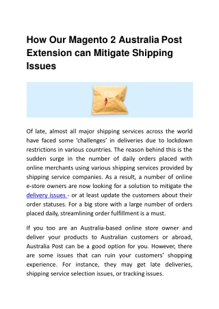 How Our Magento 2 Australia Post Extension can Mitigate Shipping Issues