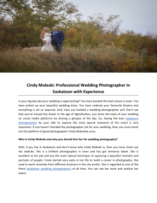 Cindy Moleski: Professional Wedding Photographer in Saskatoon with Experience