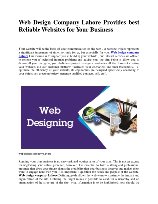 Web Design Company Lahore Provides best Reliable Websites for Your Business