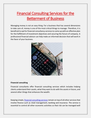 Financial Consulting Services for the Betterment of Business