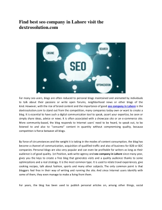 Find best seo company in Lahore visit the dextrosolution.com
