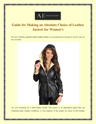 Guide for Making an Absolute Choice of Leather Jackets for Women’s