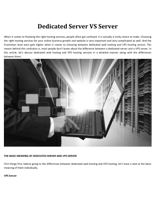 Dedicated Server VS Server