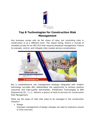 Top 8 Technologies for Construction Risk Management