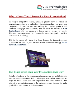 Why to Use a Touch Screen for Your Presentation?