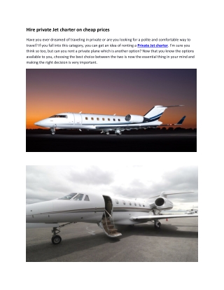 Hire private Jet charter on cheap prices