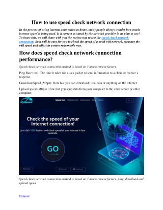 How to use speed check network connection