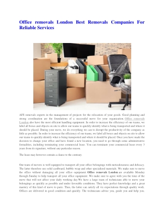 Office removals London Best Removals Companies For Reliable Services