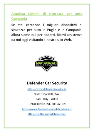 Acquista sistemi di sicurezza per auto Campania